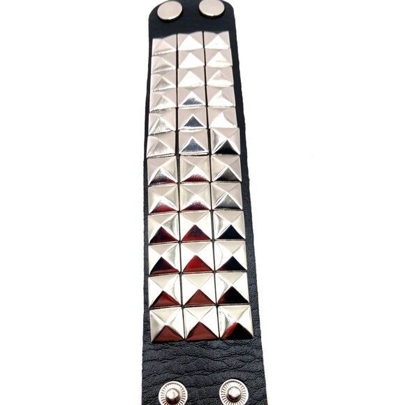 Goth Triple Row Square Studded Vegan Leather Bracelet - Picture 1 of 9